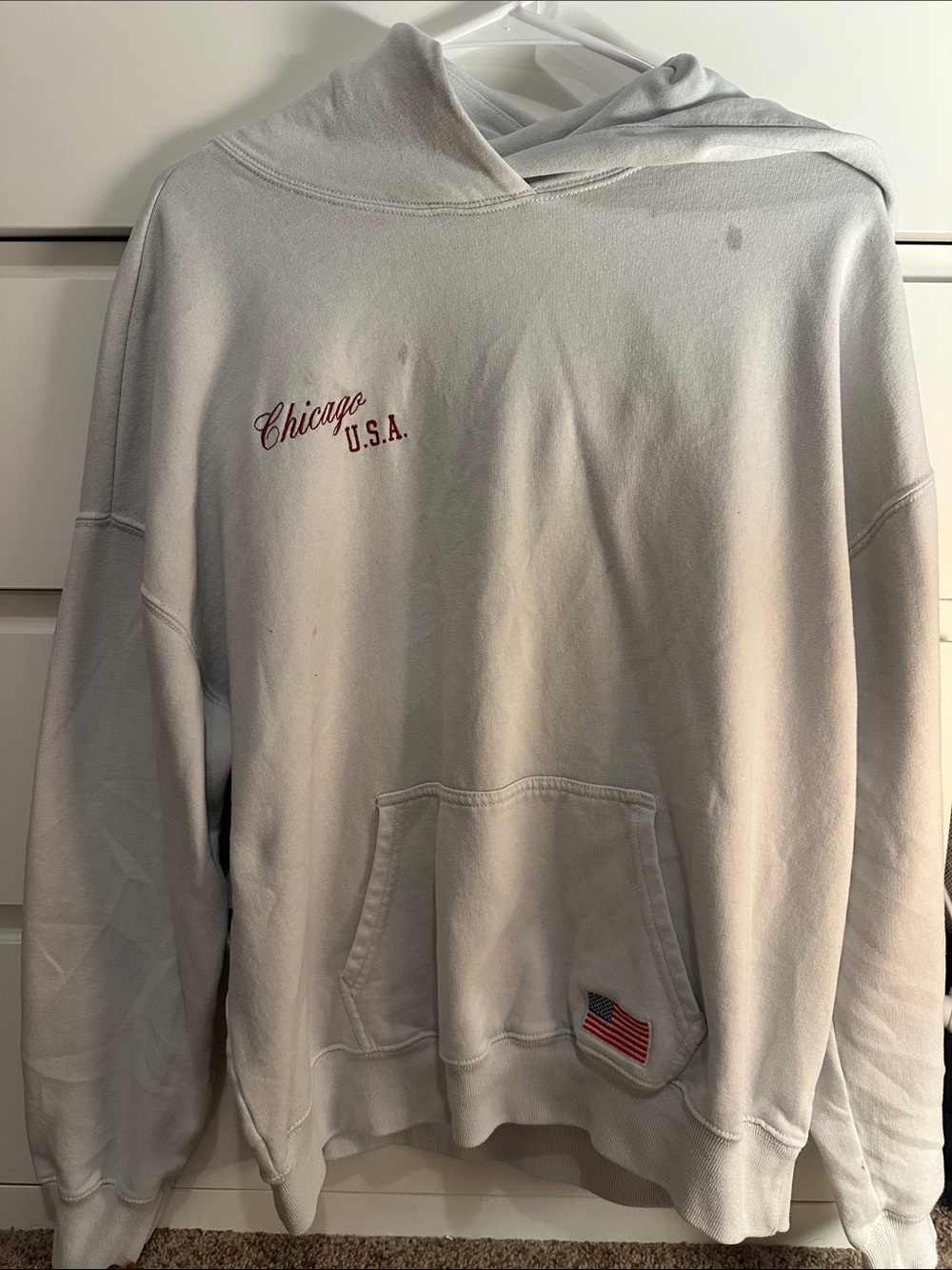 Hollister Light Gray Crewneck Hoodie with Red Script